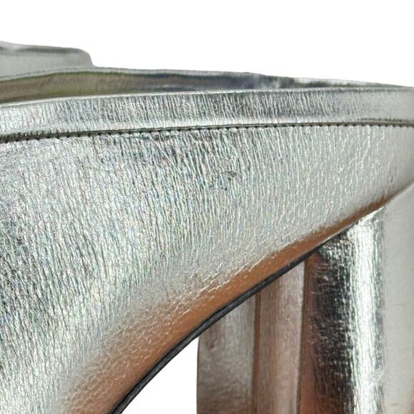 Stuart Weitzman Heeled Metallic Silver Mules Leather Women SZ 9.5 Formal Party - Picture 7 of 13